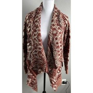 Wow Couture Orange Aztec Open Front Cardigan 100% Mohair Women's S Hi Lo Sweater